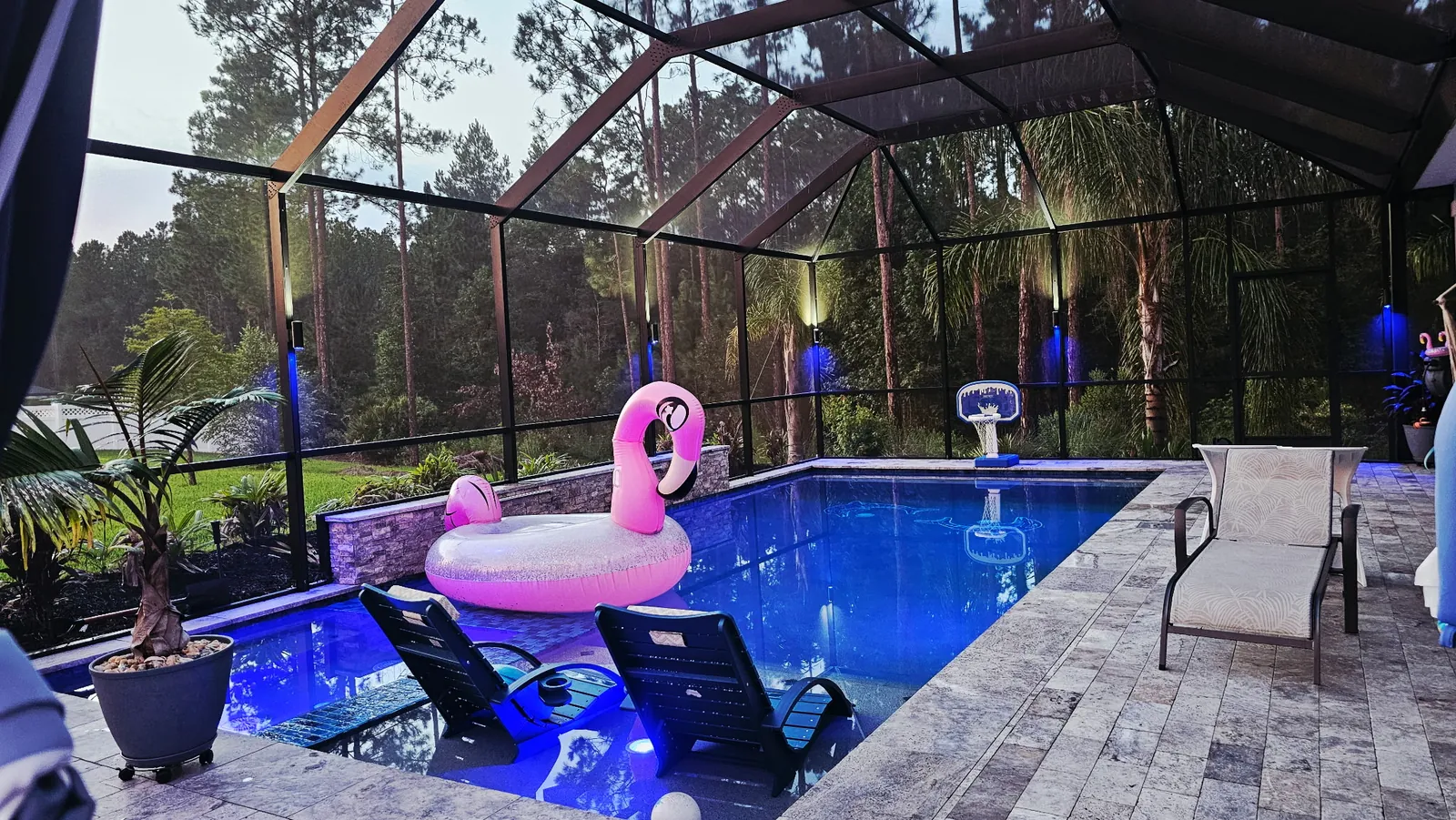 Loungers and the float under the first warm light