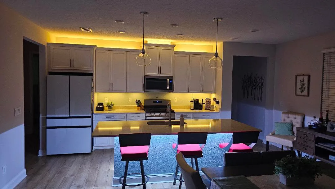 Kitchen cove and under-cabinet runs, warm white